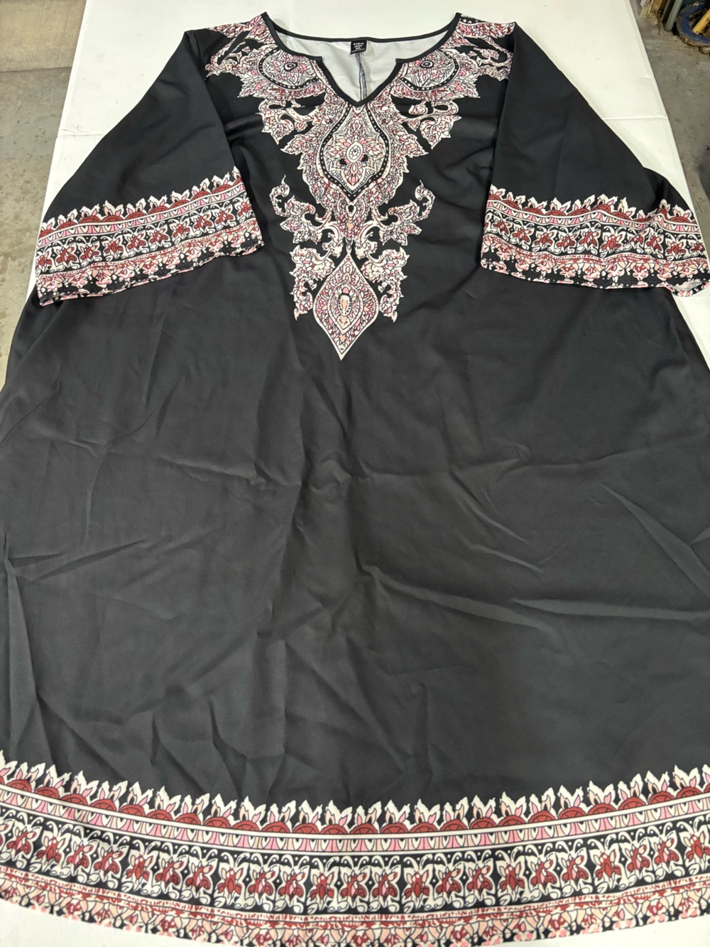 SHEIN Black Tunic with Pink and Cream Paisley Accents